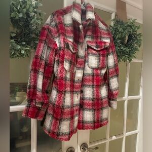 Bagatelle Red and Gray Plaid Utility Jacket
